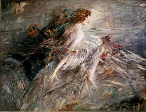 Portrett av Marquise Casati med påfuglfjær-maleri av Giovanni Boldini av Giovanni Boldini