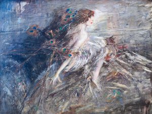 Portrett av Marquise Casati med påfuglfjær av Giovanni Boldini