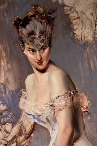 Portrett av skuespillerinnen Alice Regnault, detalj av Giovanni Boldini