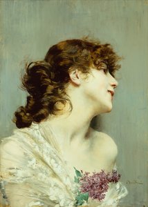Profil av en ung kvinne (olje på panel) av Giovanni Boldini