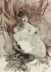 Kvinne med vifte i en teaterboks grevinne av Rasti, ca 1878 av Giovanni Boldini
