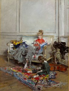 Ung kvinne som hekler av Giovanni Boldini