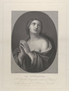 Kvinnelig personifisering av Hope ser opp med hendene holdt sammen og venstre skulder..., ca. 1835-81. av Giovanni Buonafede