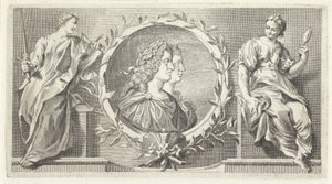 Kartusj med prisvinner mann og kvinne av Giovanni Cattini (attributed to)