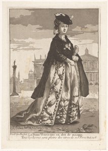 Den venetianske damen La Dame Venitienne en habit de masque (tittel på objekt) Diverse portretter (serietittel) av Giovanni David