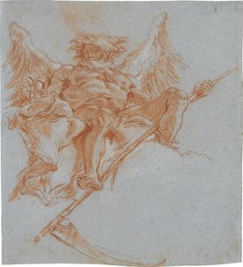Khronos på skyer; verso: draperistudie av Giovanni Domenico Tiepolo