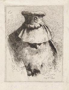 Eldre mann med stor hatt, fra Raccolta di Teste (Hodersamling) av Giovanni Domenico Tiepolo