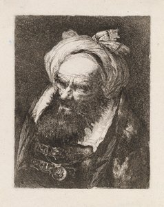Eldre mann med turban, fra Raccolta di Teste (samling av hoder) av Giovanni Domenico Tiepolo