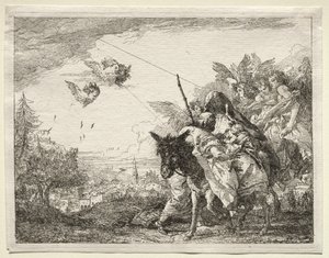 Flyvning til Egypt: Joseph pauser for å se på spedbarnet Kristus. av Giovanni Domenico Tiepolo