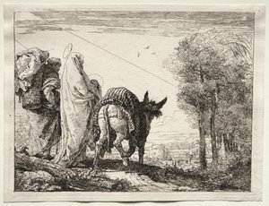 Flight into Egypt: The Holy Family Approaching a Village av Giovanni Domenico Tiepolo