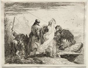 Flyvning til Egypt: Den hellige familie forlater kysten. av Giovanni Domenico Tiepolo