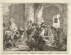 Flyvning til Egypt: Den hellige familie går under en bue av Giovanni Domenico Tiepolo