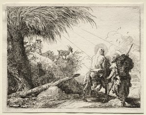Flyvning til Egypt: Den hellige familie og palmetreet av Giovanni Domenico Tiepolo