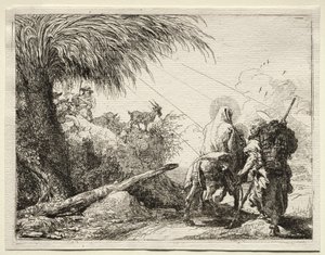 Flyvning til Egypt: Den hellige familie og palmetreet. av Giovanni Domenico Tiepolo