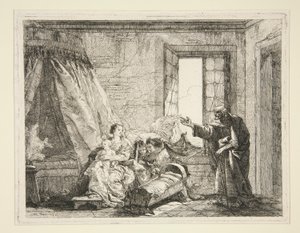 Joseph kunngjør til Maria ordenen å forlate, fra serien Idee pittoresche sopra la fuga in Egitto (Flight into Egypt) av Giovanni Domenico Tiepolo