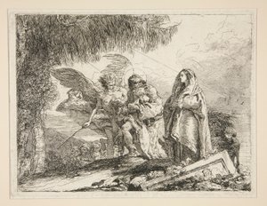 Joseph Carrying Jesus in his Arms, fra serien Idee pittoresche sopra la fuga in Egitto (Flight into Egypt) av Giovanni Domenico Tiepolo