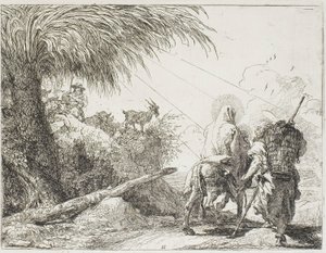 Joseph og Mary passerer en hyrde og hans flokk, tallerken elleve fra The Flight into Egypt av Giovanni Domenico Tiepolo