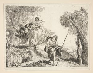 Joseph with the Virgin and Child, fra serien Idee pittoresche sopra la fuga in Egitto (Flight into Egypt) av Giovanni Domenico Tiepolo