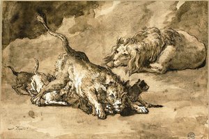 Løve, løvinne og unger av Giovanni Domenico Tiepolo