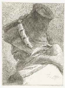 Mann med hodet vendt bort med hatt Samling av hoder (serietittel) Raccolta di Teste (serietittel) av Giovanni Domenico Tiepolo
