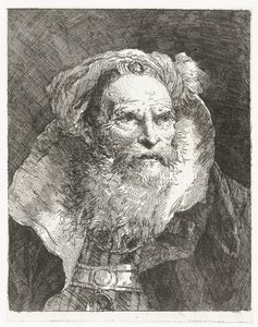 Mann med turban og høy stående krage Samling av hoder (serietittel) Raccolta di Teste (serietittel) av Giovanni Domenico Tiepolo