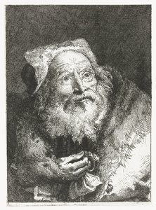 Gammel mann med armbånd i hånden Samling av hoder (serietittel) Raccolta di Teste (serietittel) av Giovanni Domenico Tiepolo