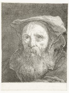 Gammel mann med skjegg og beret Samling av hoder (serietittel) Raccolta di Teste (serietittel) av Giovanni Domenico Tiepolo
