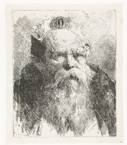 Gammel mann med skjegg og hatt med smykker Samling av hoder (serietittel) Raccolta di Teste (serietittel) av Giovanni Domenico Tiepolo