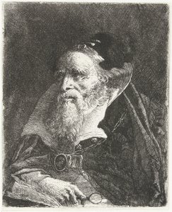 Gammel mann med bok og forstørrelsesglass Samling av hoder (serietittel) Raccolta di Teste (serietittel) av Giovanni Domenico Tiepolo