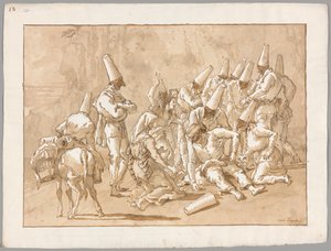 Punchinello kollapser på veien av Giovanni Domenico Tiepolo