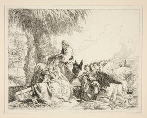 Hvil under flukten til Egypt, fra serien Idee pittoresche sopra la fuga in Egitto (Flight into Egypt) av Giovanni Domenico Tiepolo