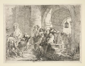 The Arrival of the Holy Family at the Gate of a Town, fra serien Idee pittoresche sopra la fuga in Egitto (Flight into Egypt) av Giovanni Domenico Tiepolo