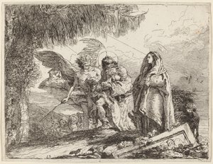 The Flight, Holy Family Walking with Angel av Giovanni Domenico Tiepolo