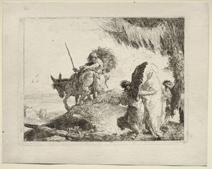 The Flight into Egypt: The Flight with the Madonna at Right Supported by Angels av Giovanni Domenico Tiepolo