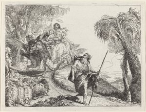 Flukten med Joseph i forgrunnen av Giovanni Domenico Tiepolo