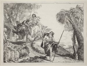 Flukten med Josef i forgrunnen av Giovanni Domenico Tiepolo