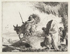 The Flight, med Madonna til høyre støttet av engler av Giovanni Domenico Tiepolo