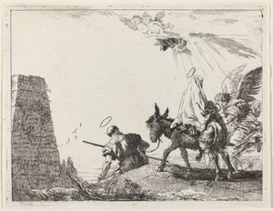 Flyturen med obelisk til venstre av Giovanni Domenico Tiepolo