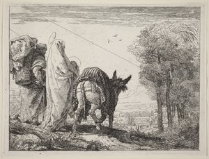 Flukten med den hellige familie til venstre av Giovanni Domenico Tiepolo