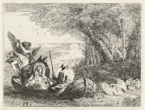 Den hellige familie blir ferget over elven av Giovanni Domenico Tiepolo
