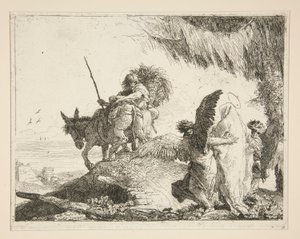 The Holy Family Between Two Angels, fra serien Idee pittoresche sopra la fuga in Egitto (Flight into Egypt) av Giovanni Domenico Tiepolo