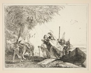 The Holy Family Disembarking, fra serien Picturesque Ideas over the Flight into Egypt (Flight into Egypt) av Giovanni Domenico Tiepolo