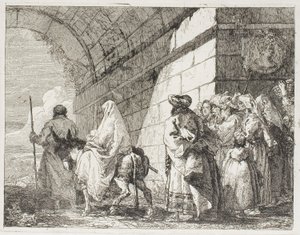 The Holy Family Leaving by a City Gate, plate syv fra The Flight into Egypt av Giovanni Domenico Tiepolo