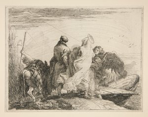 The Holy Family Leaving the Bank of the River, fra serien Idee pittoresche sopra la fuga in Egitto (Flight into Egypt) av Giovanni Domenico Tiepolo