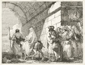 Den hellige familie passerer under en bybue av Giovanni Domenico Tiepolo