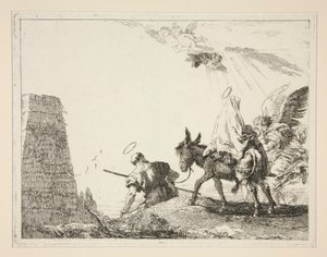 The Holy Family Passing a Pyramid, fra serien Idee pittoresche sopra la fuga in Egitto (Flight into Egypt) av Giovanni Domenico Tiepolo