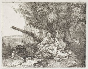 The Holy Family Resting in a Wood, plate 23 fra The Flight into Egypt av Giovanni Domenico Tiepolo