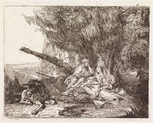 Den hellige familie hvilende under et grantre (Flukten til Egypt XXIII) av Giovanni Domenico Tiepolo