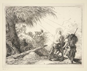 The Holy Family on a Rocky Path, fra serien Idee pittoresche sulla fuga in Egitto (Flight into Egypt) av Giovanni Domenico Tiepolo