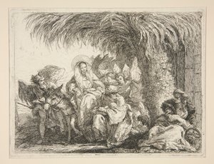 The Holy Family under a Palm Tree, fra serien Idee pittoresche sopra la fuga in Egitto (Flight into Egypt) av Giovanni Domenico Tiepolo